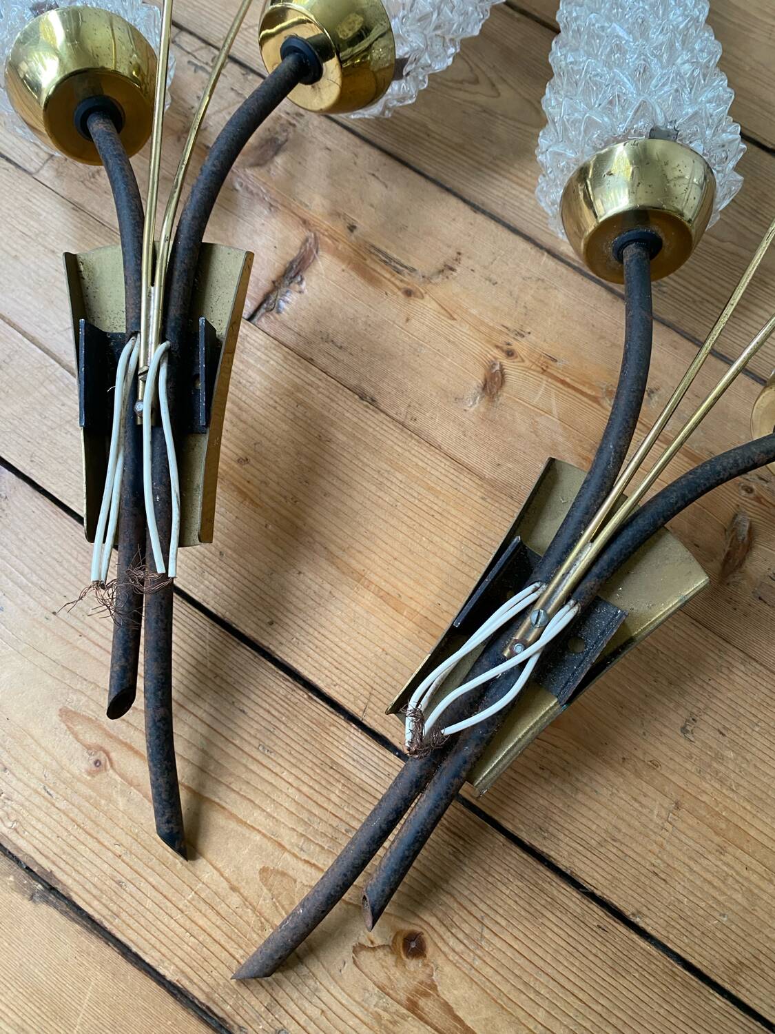 Pair of vintage mid-century tulip wall sconces from the 1950s