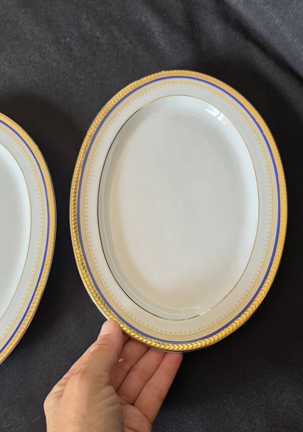 Ensemble de 2 plats ovales à crevettes en porcelaine de Limoges « Bleu de F