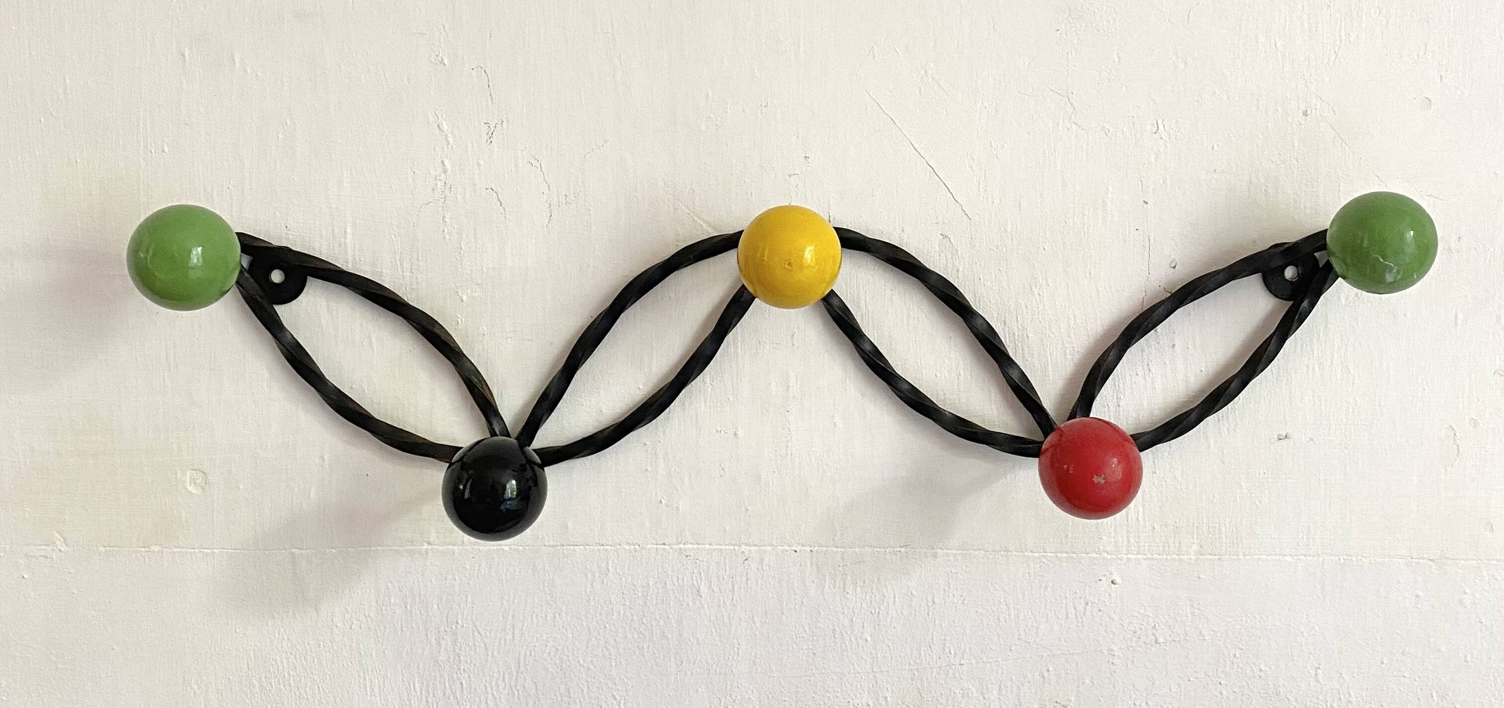Wall-mounted coat rack with balls, Feraud style, 1960s