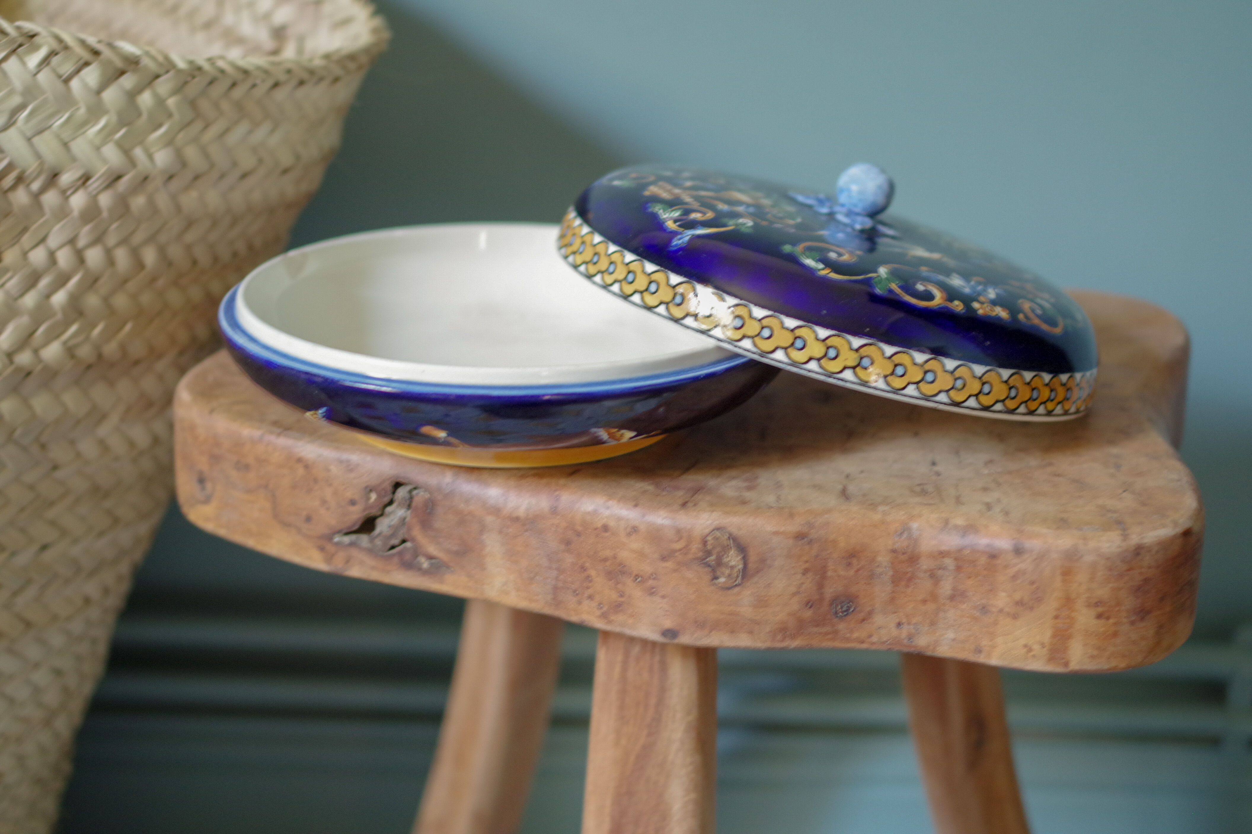 Gien blue earthenware candy box