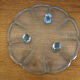 Blue transparent glass pie dish on vintage stand