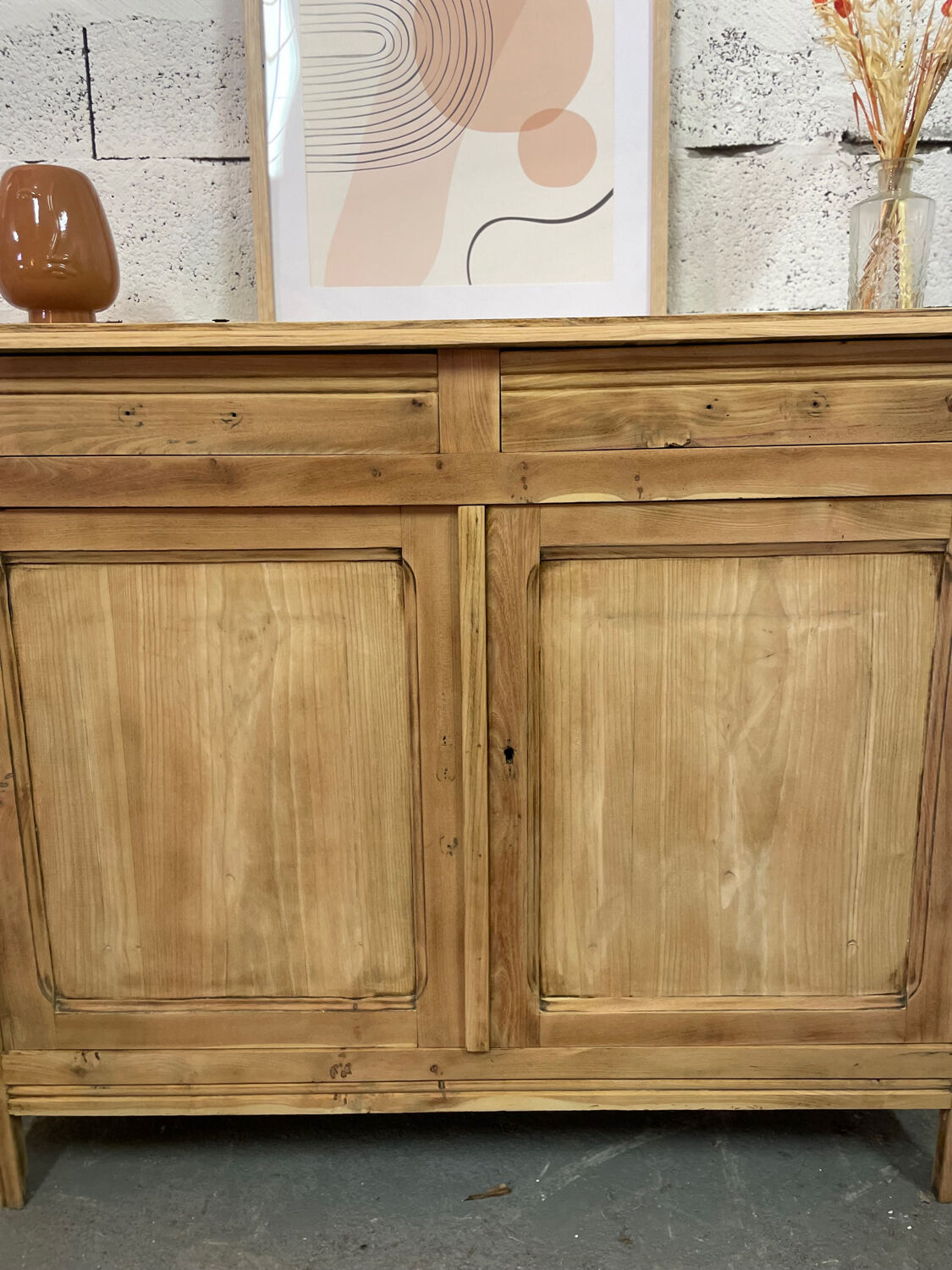 Vintage Parisian buffet in stripped raw wood