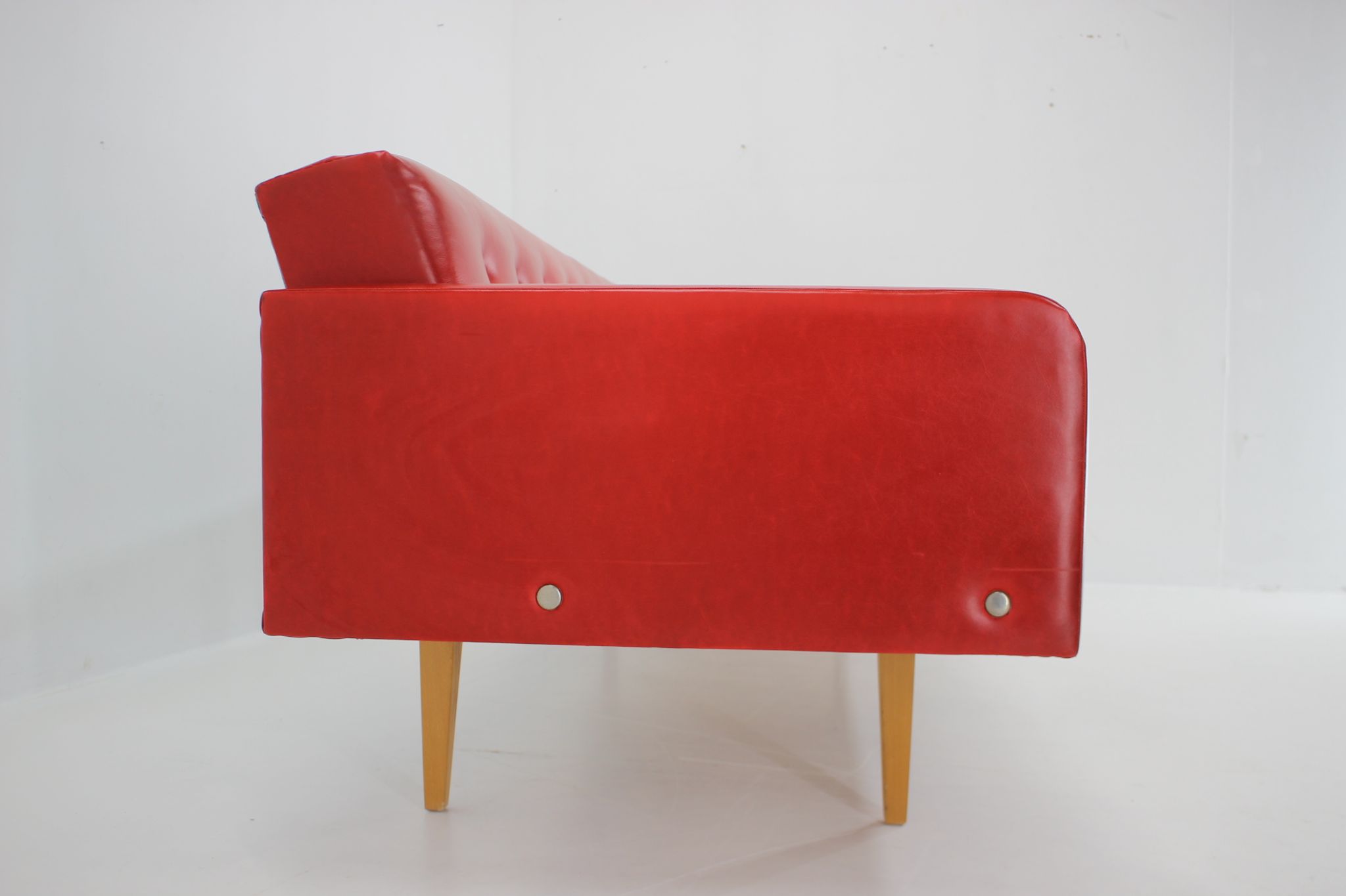 1970s Red Leatherette Sofa ,Czechoslovakia