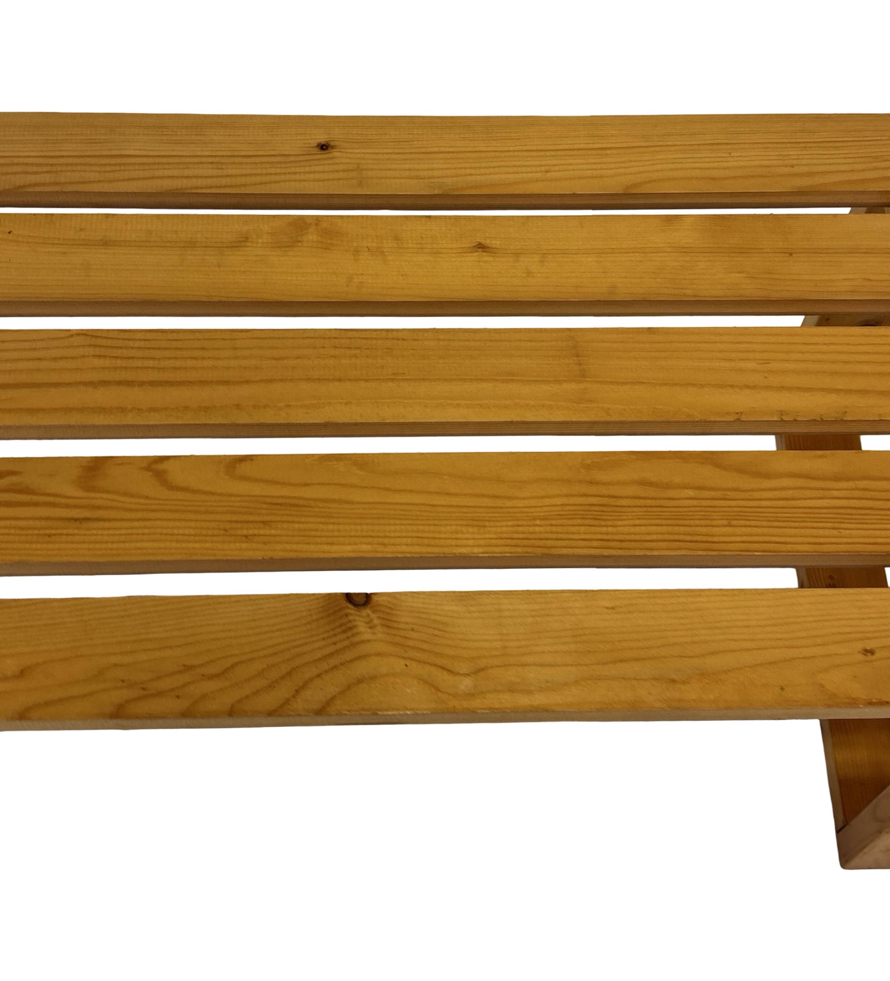 Vintage Scandinavian modern pinewood slatted bench from the 1960's