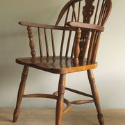 Mid century solid oak lyre-back Windsor elbow chair, 1960s