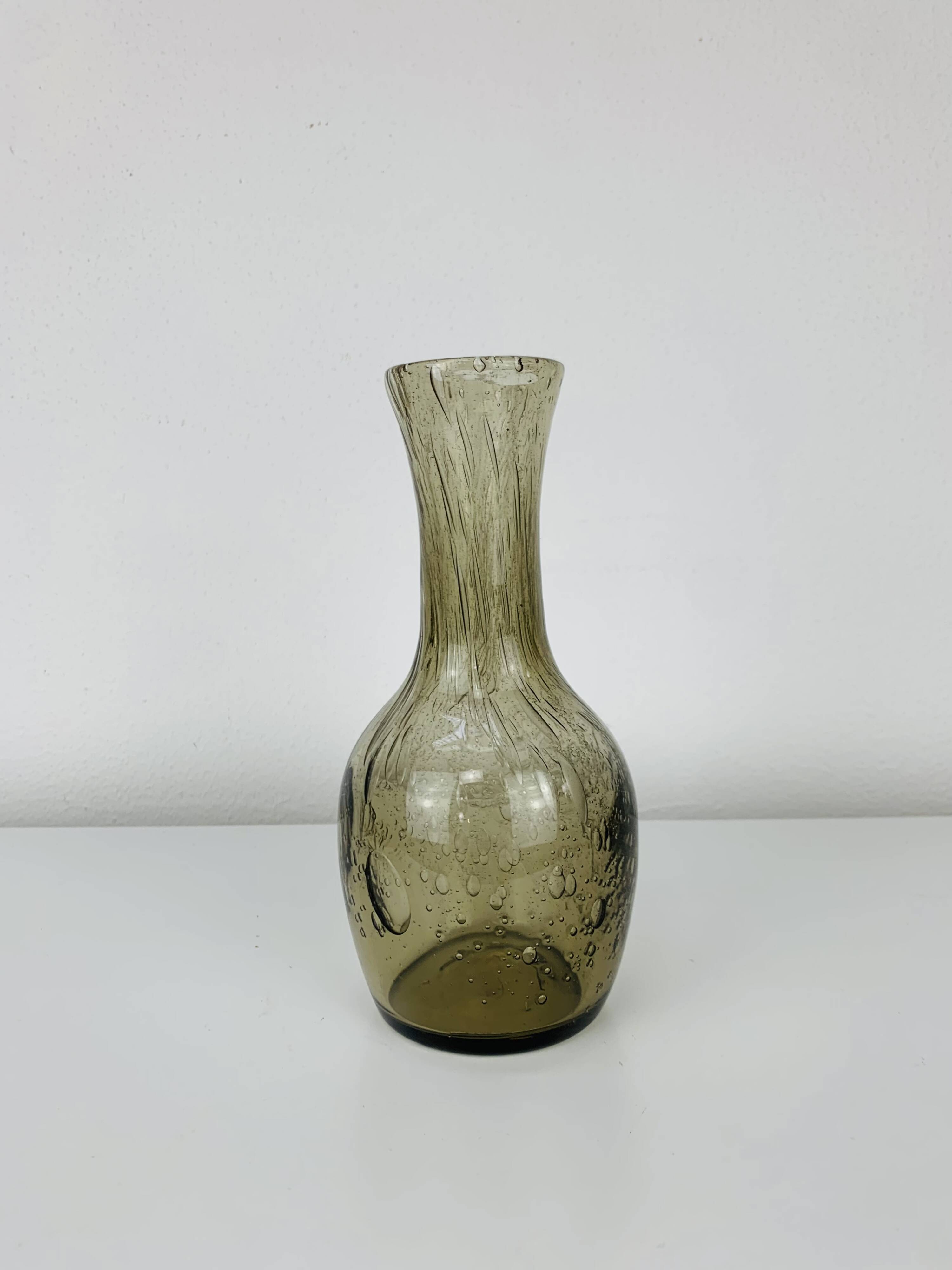 Vintage smoked bubble glass vase