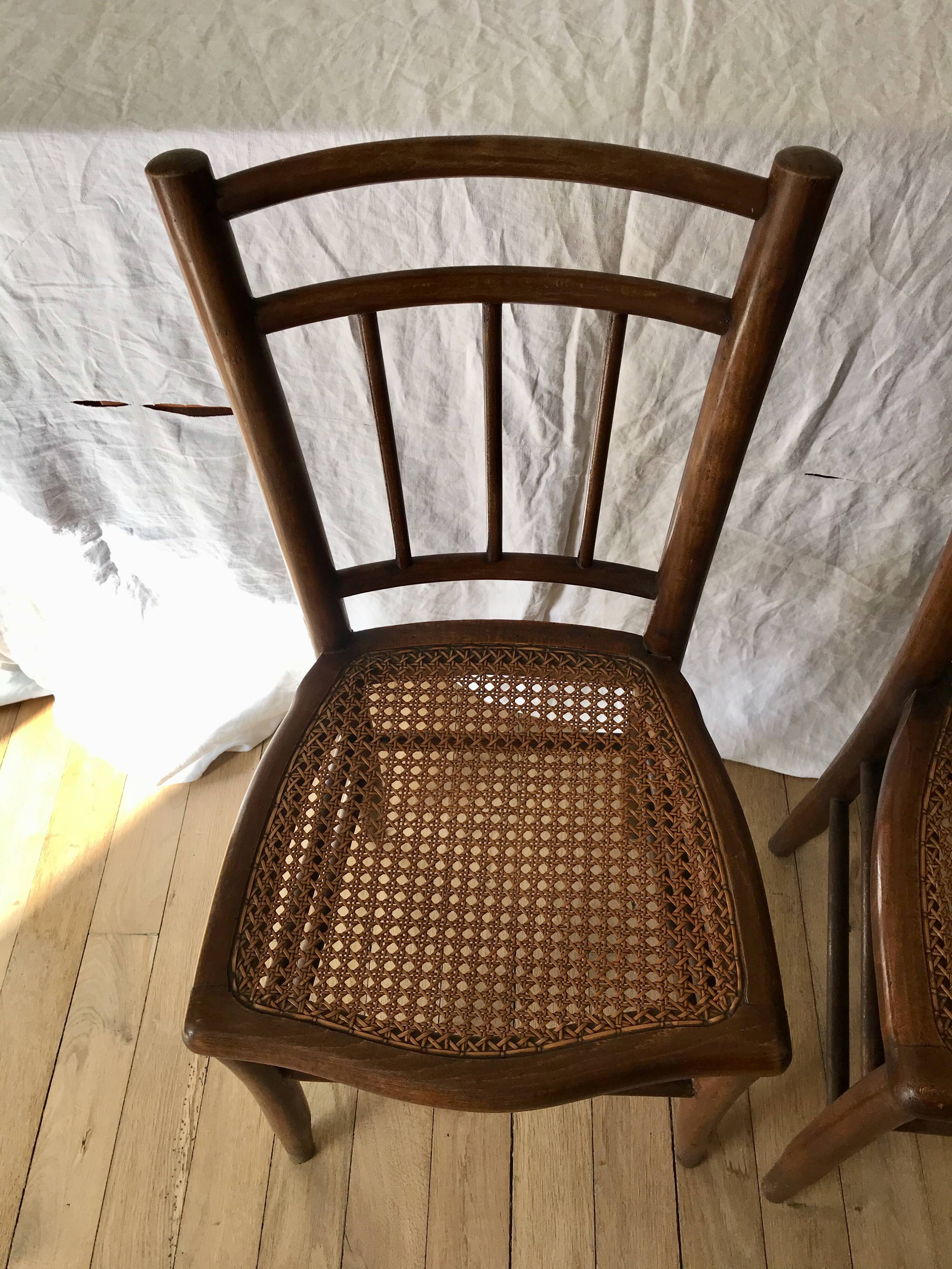 set of 4 bistro chairs in turned wood and canework stamped early 20th century