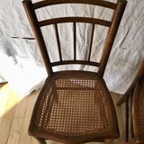 set of 4 bistro chairs in turned wood and canework stamped early 20th century