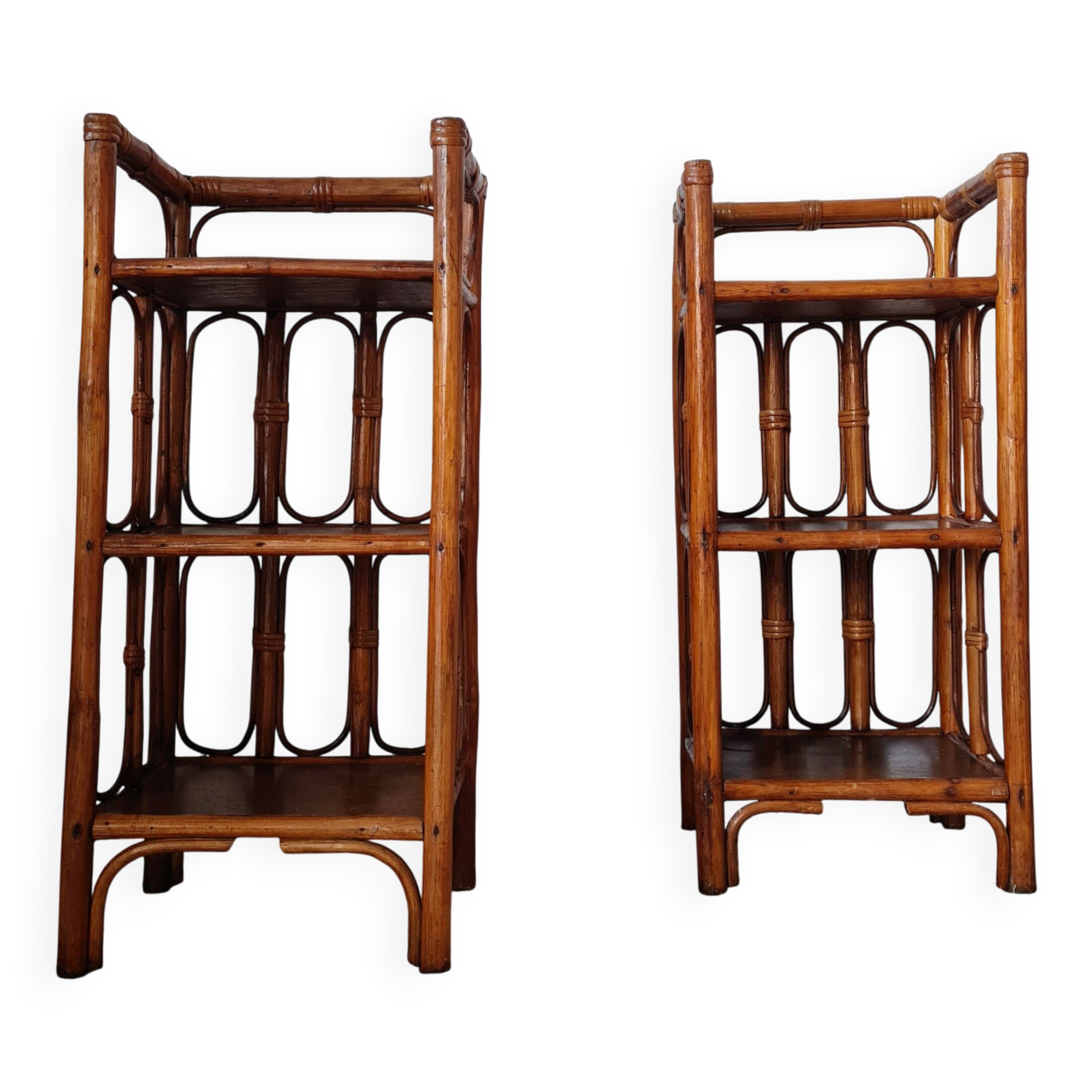 Pair of rattan shelves - antique bedside tables