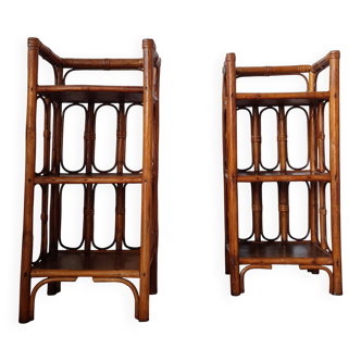 Pair of rattan shelves - antique bedside tables