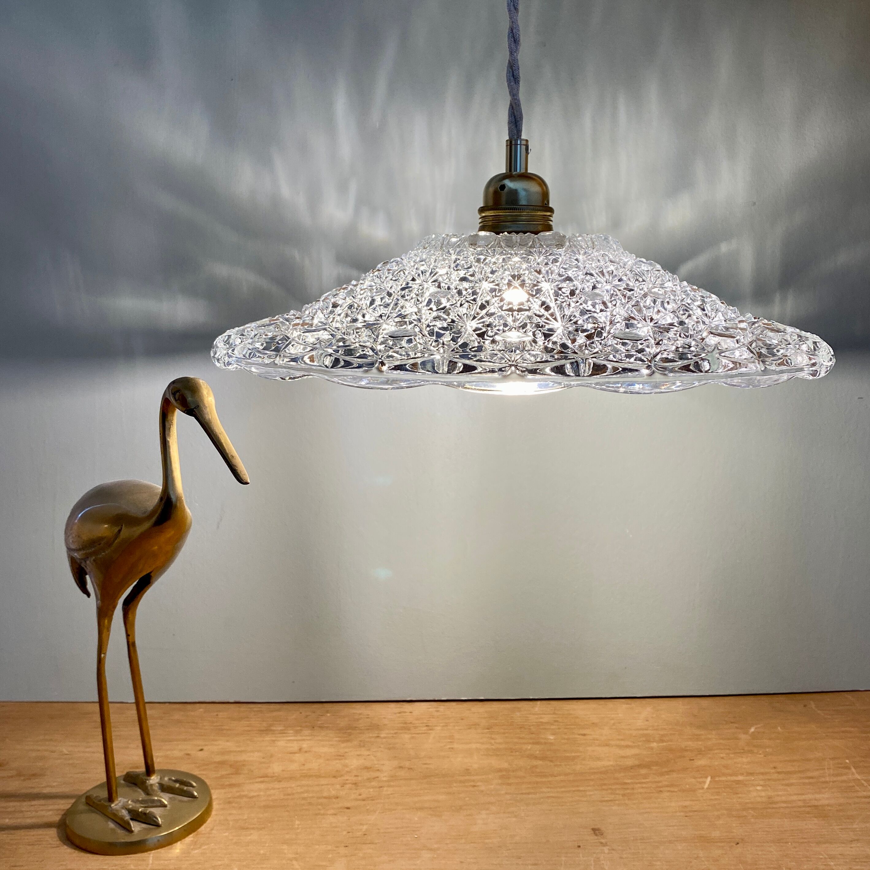 Vintage aabt-jour pendant lamp in molded glass
