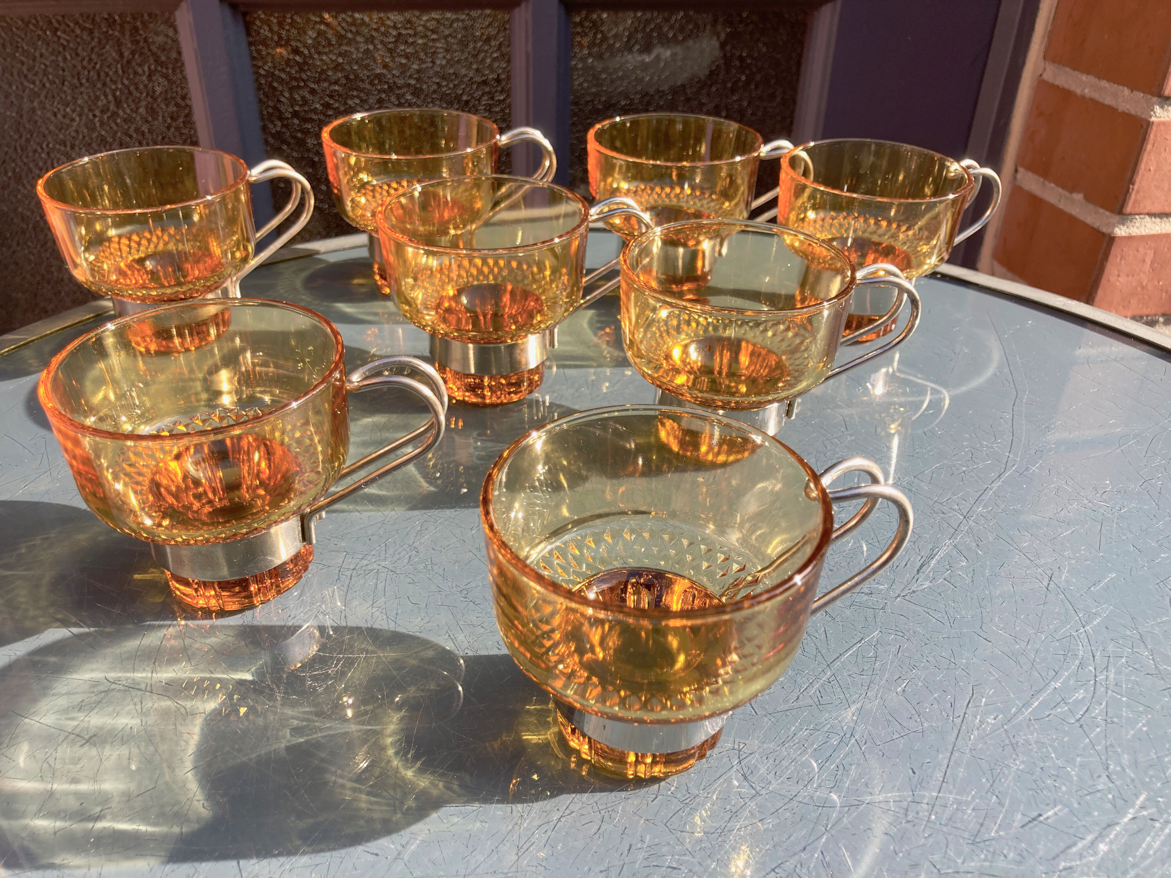 8 cups vintage steel and glass Italy