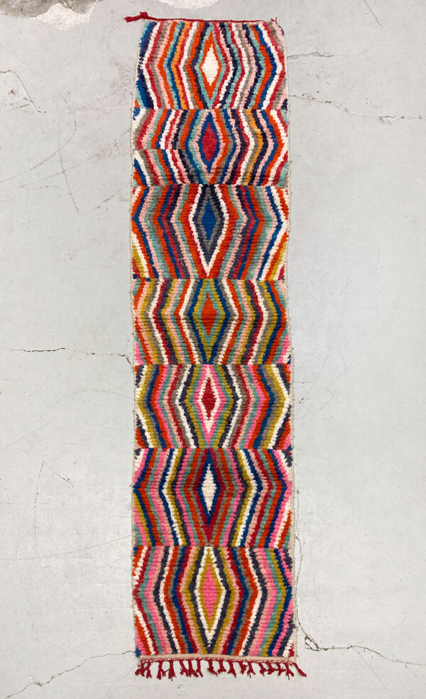 Tapis berbère marocain Boujaad couloir à losanges multicolores 336x80cm