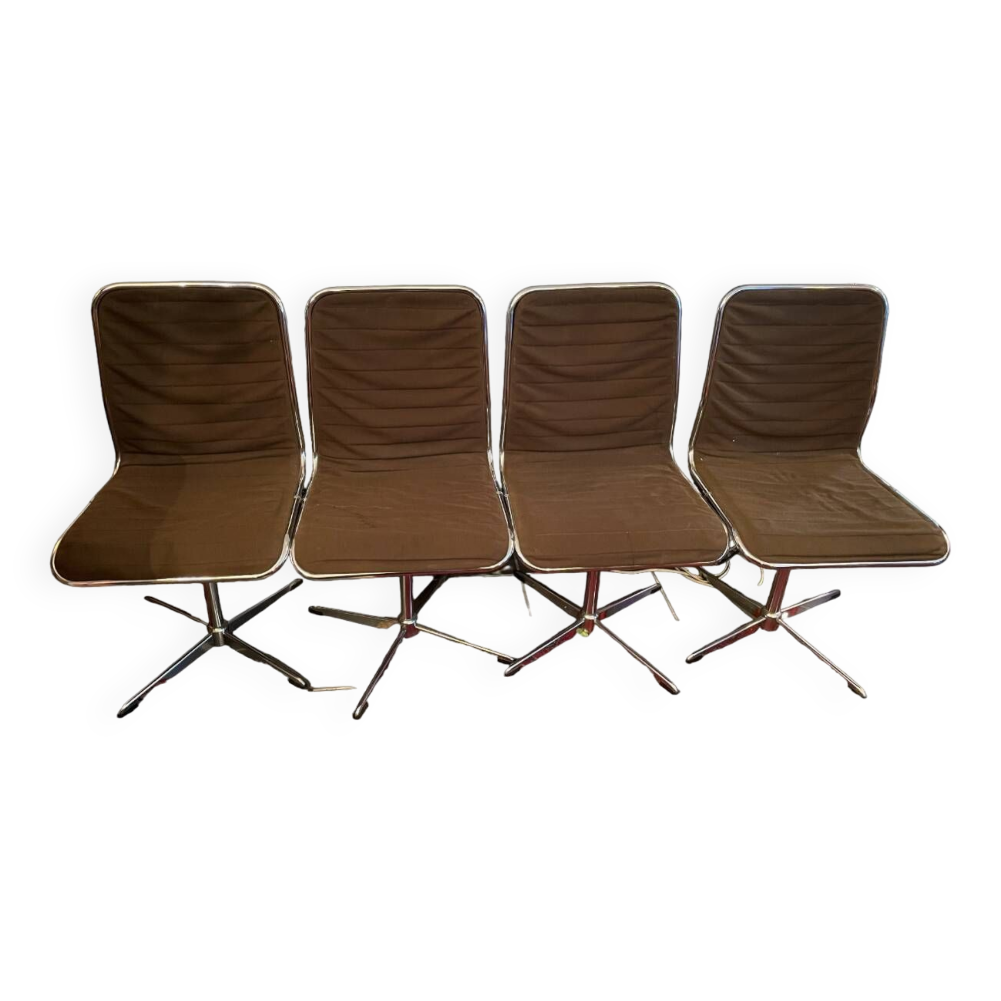 Set of 4 vintage 60s 70s chrome and fabric chairs