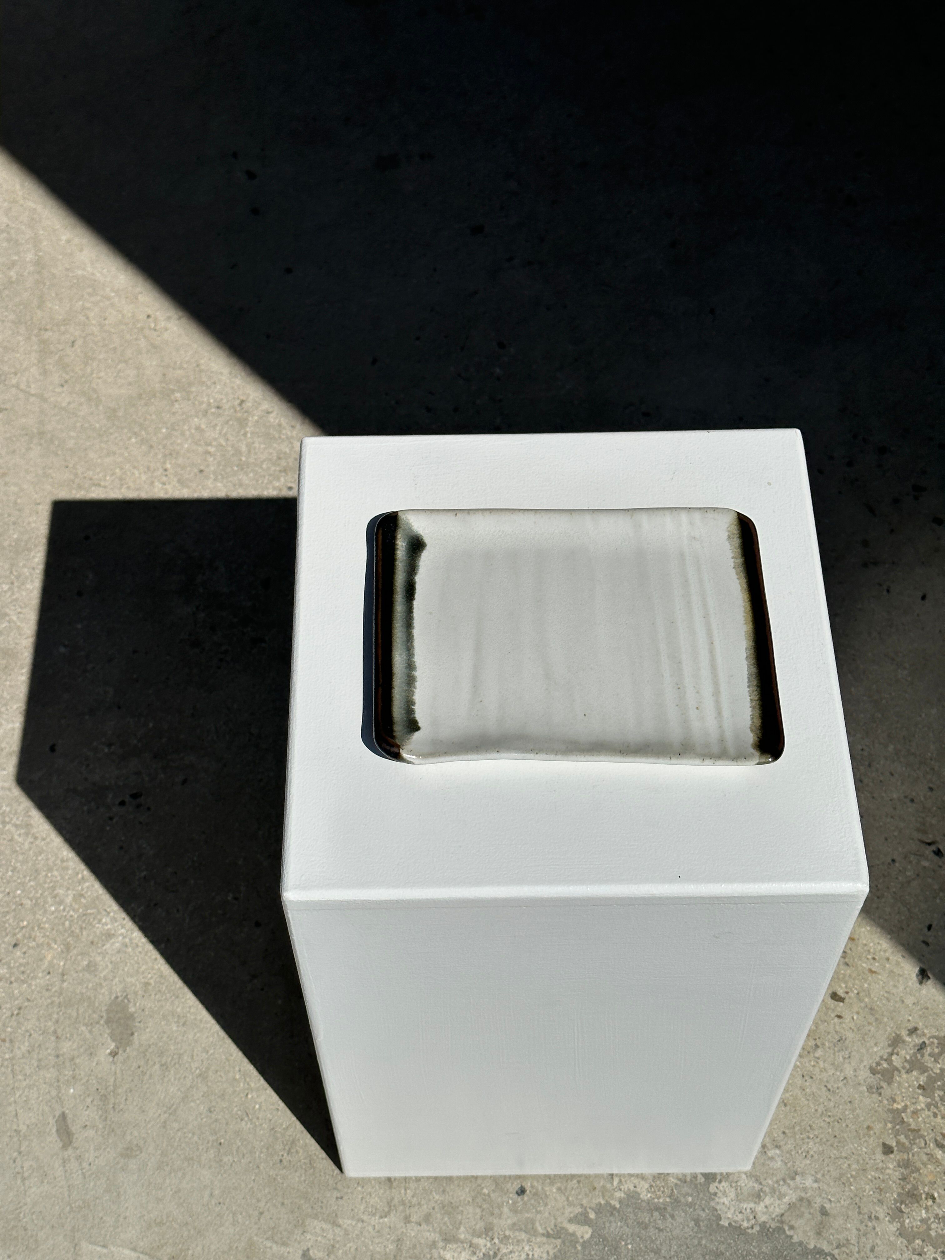 Trio of small rectangular serving dishes white and black Indonesian ceramic 21x16