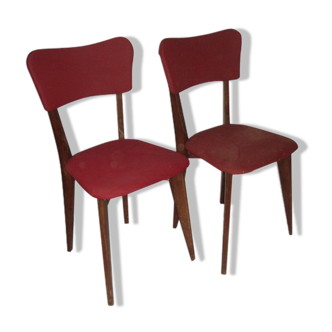 Pair of bistro chairs in red skaï edition 1950