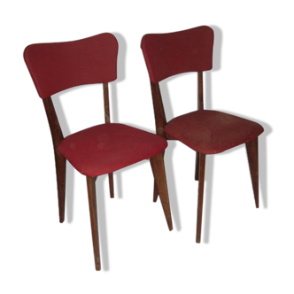 Paire de chaises bistrot en skaï rouge édition 1950