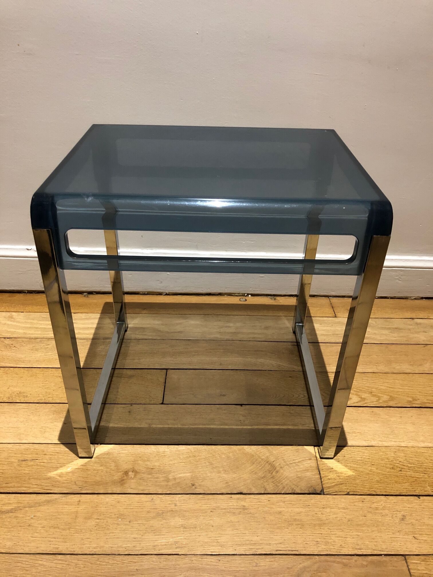 Plexiglas and blue chrome table