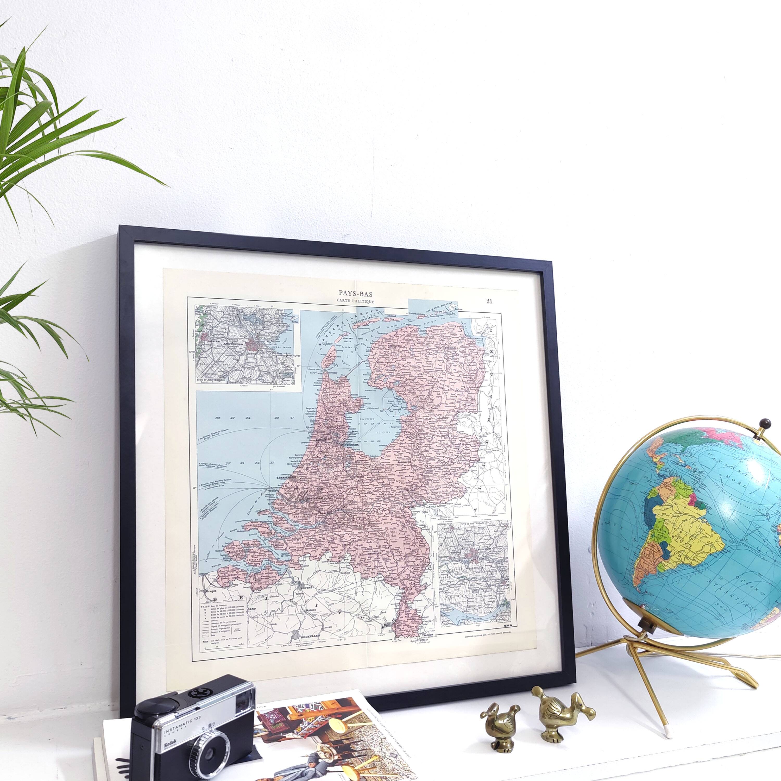 Map of the Netherlands Amsterdam Rotterdam 43x43cm from 1950