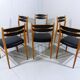 Set of 6 dining chairs in beech & black leather 1960’s