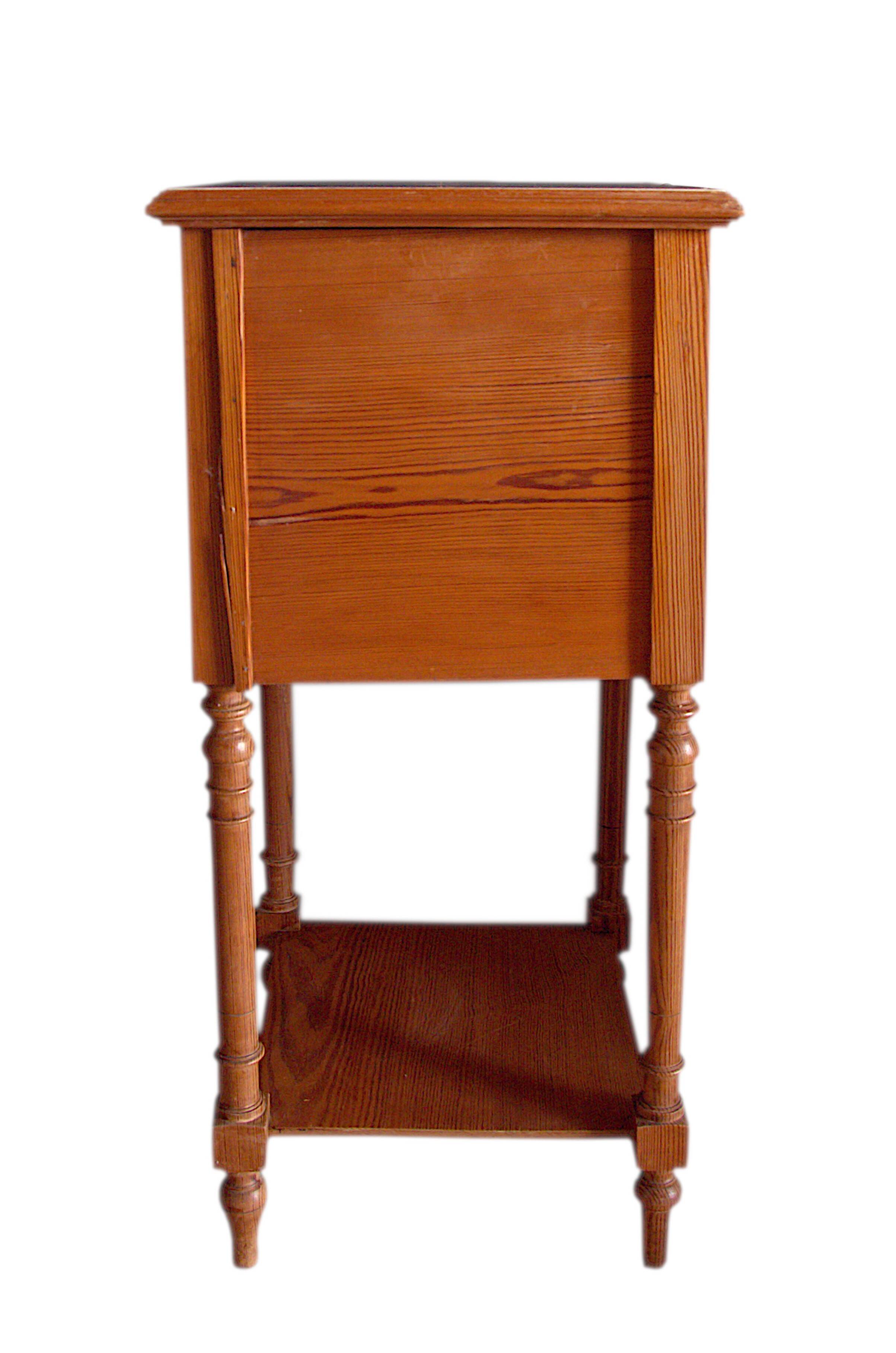 Nightstand in marked pine and marble, 37x81cm, 1940s, Art Deco, Gallé