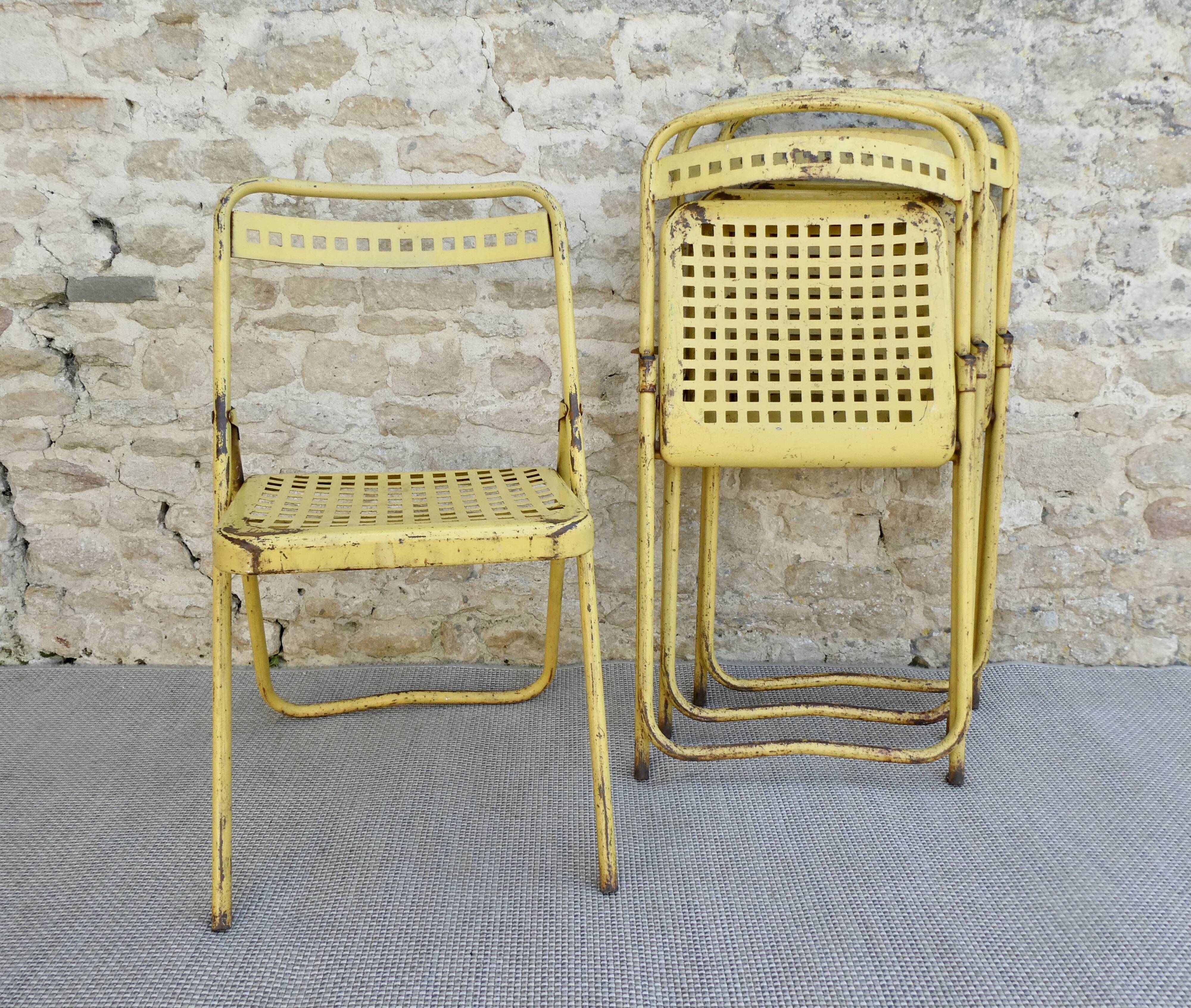 4 folding chairs in Plichaise metal from the Souvignet brand, 60s