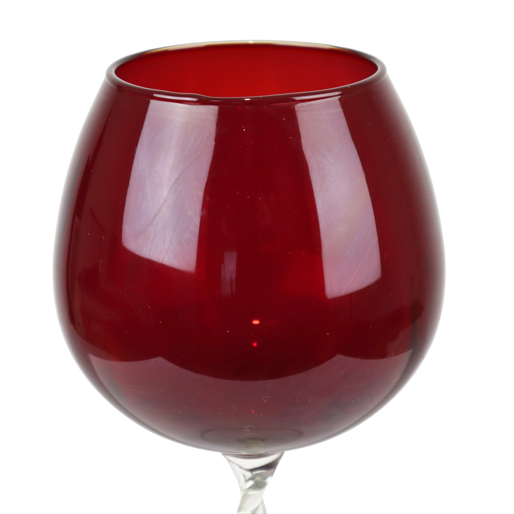 Vintage red glass brandy glass cup mouth blown italy 33cm