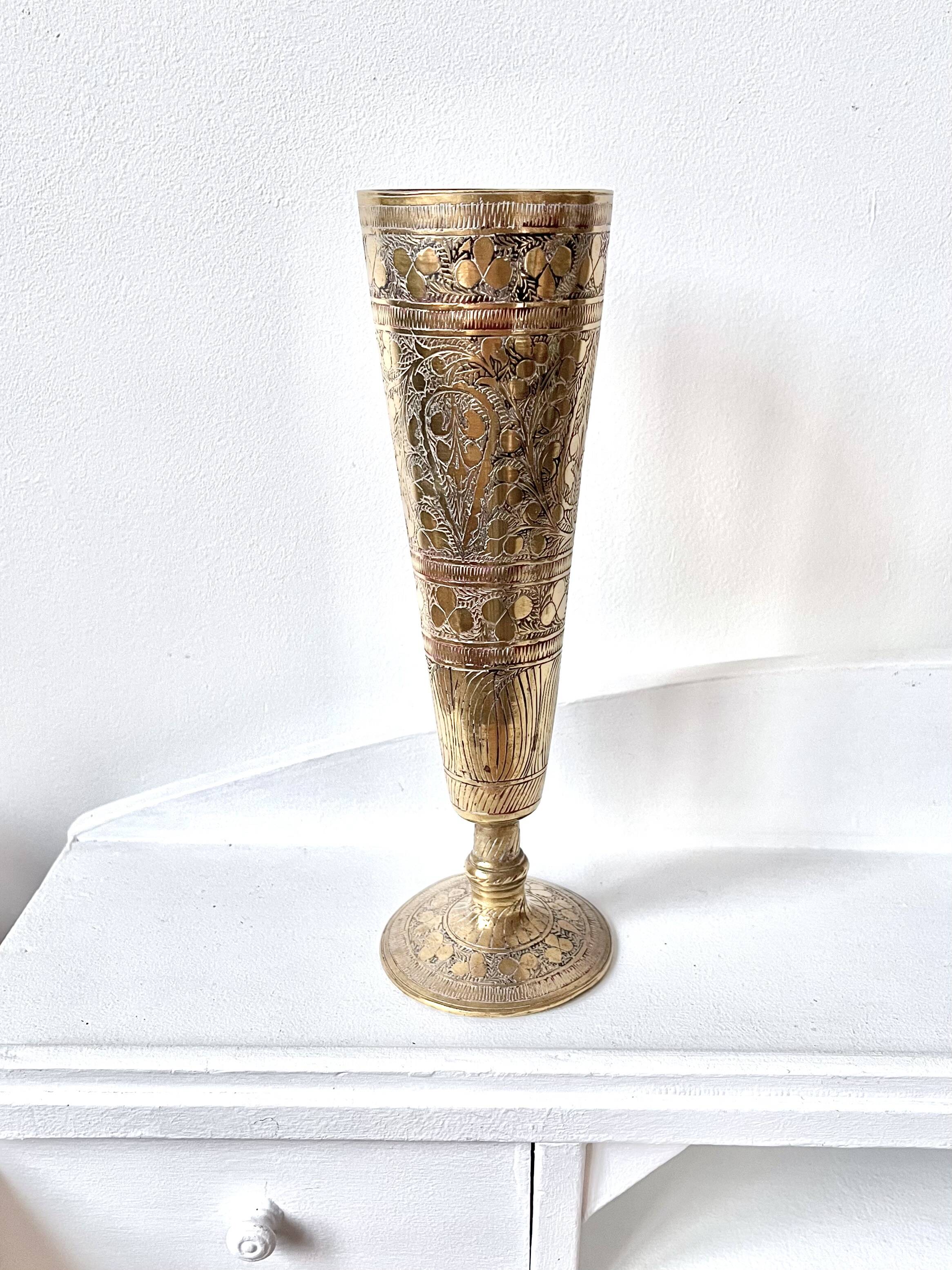 Engraved brass vase