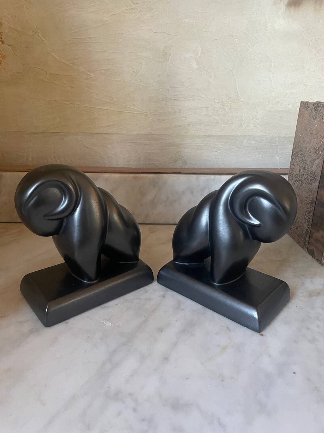 Pair of CAB Art Deco Ceramic Ram Bookends