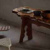 Mid-century Scandinavian coffee table made of solid elm wood, wabi-sabi style, 1960s.
