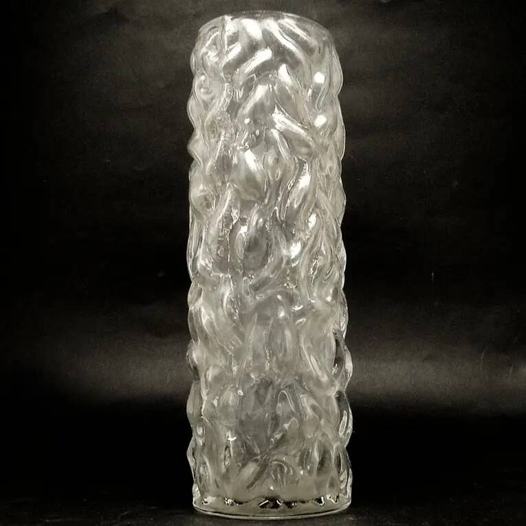 Mid-century modern vase, transparent glass, Poland, 1970s