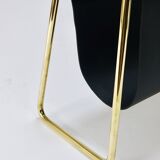 Carl Auböck II Midcentury magazine rack, brass and black leather, vintage, Austria