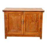 Low sideboard in Burmese teak with 2 solid doors and opening top