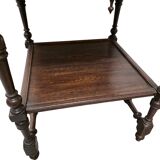 Antique French oak Side Table With Embroidered Top, late 1800s