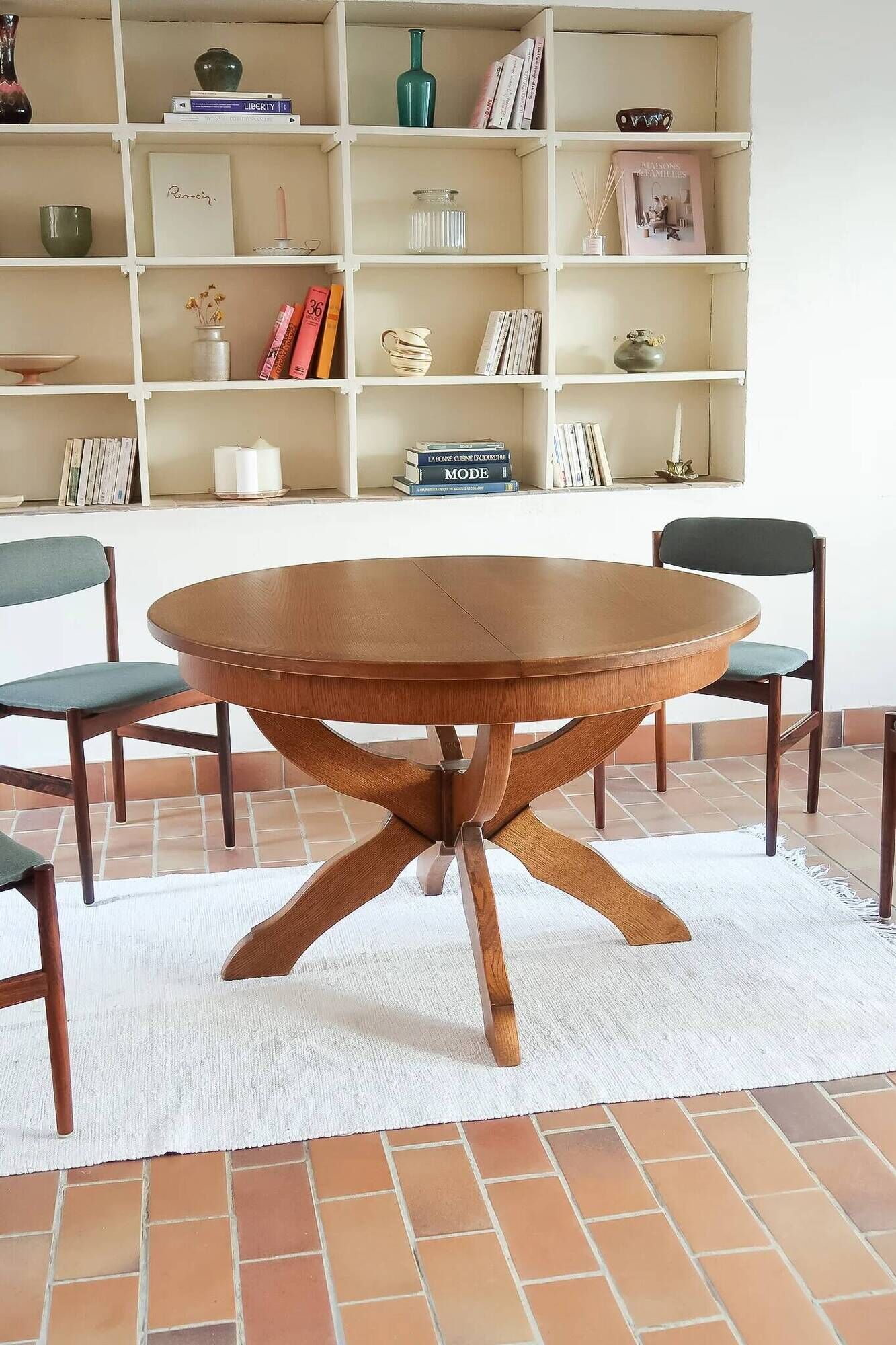 Extendable oak round table, Lübke, Germany 1960s