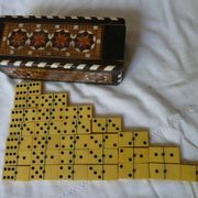 Antique Box of 28 Dominoes in Vintage Syrian Marquetry