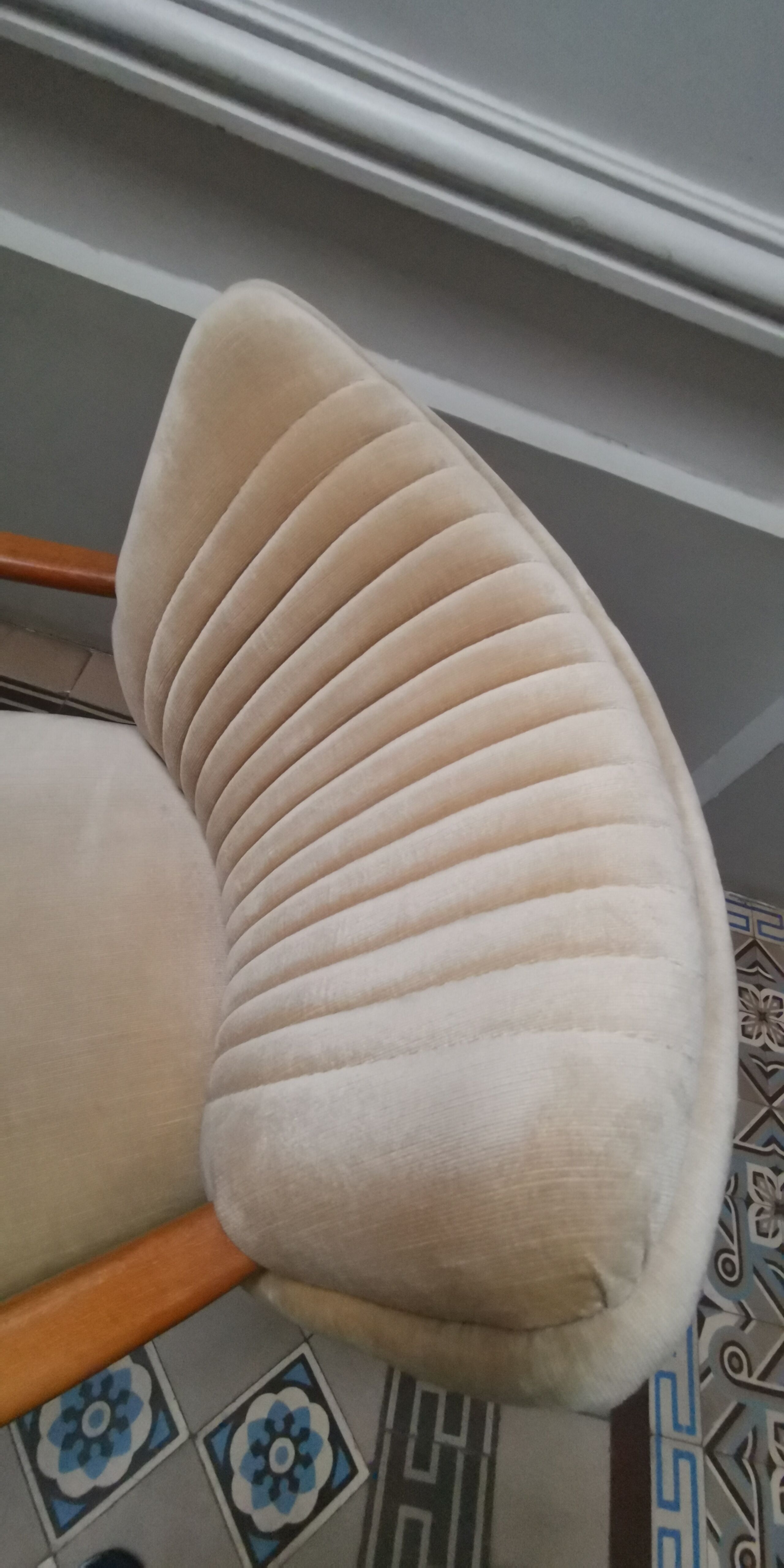 Vintage armchair 50s 60 velvet beige champagne