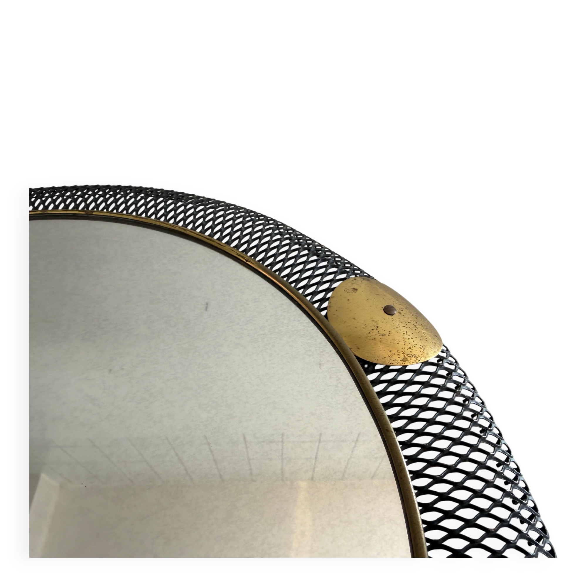 Round wall mirror in brass and black wire, 1960s, Germany