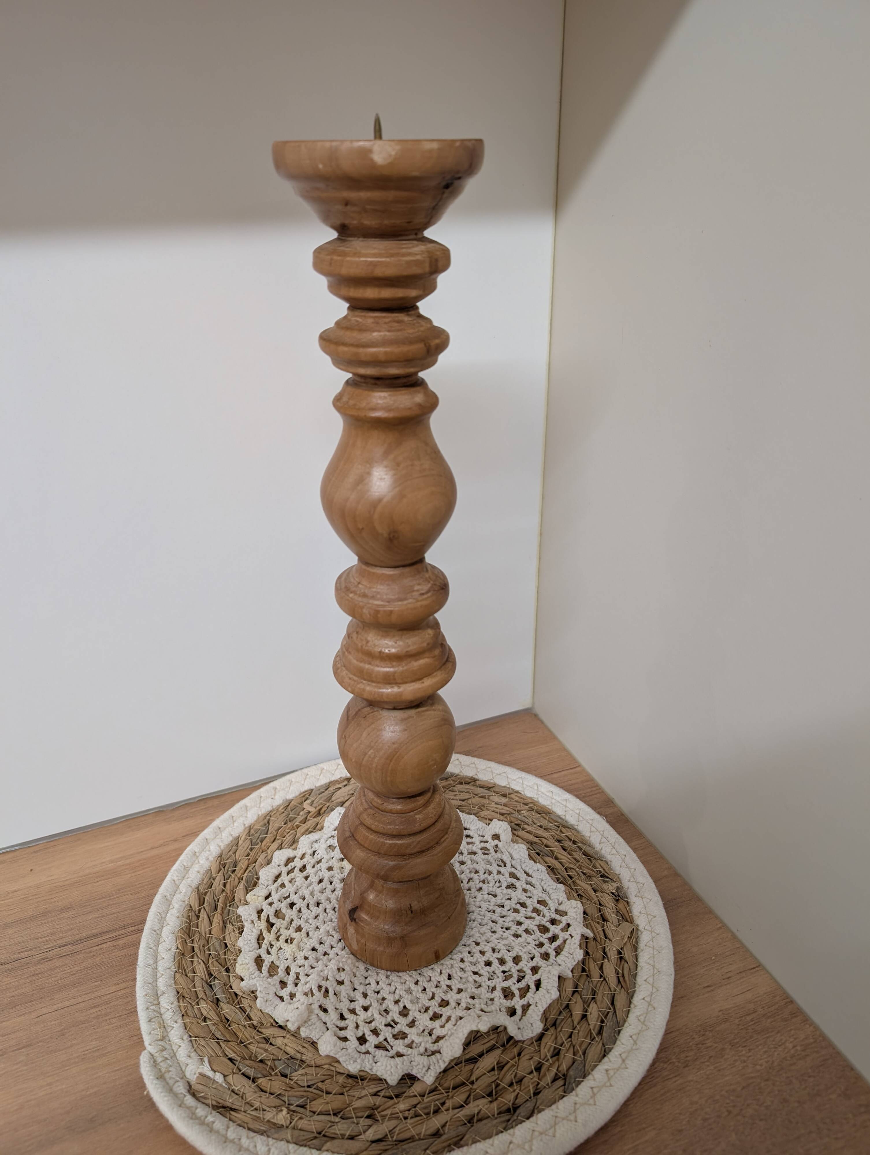 Turned wooden candlestick