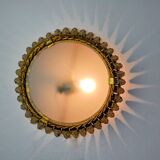 Sun wall lamp by ferro arte, metal and gold leaf, Spain, 1960