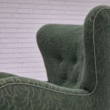 Fauteuil danois des années 1960, état d'origine, tissu d'ameublement, pieds en bois de hêtre.