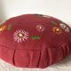 Paire de coussins ronds vintage en lin brodé