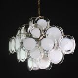 Large 36 Murano Glass White Disc Chandelier by Vistosi, 1970s