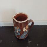 Pitcher in earthenware floral decoration XXth