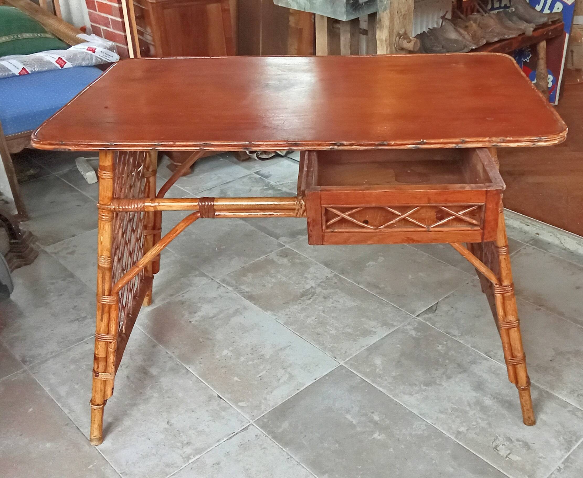 Vintage rattan desk and chair