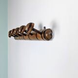 Vintage bamboo carved wood coat rack with 7 hooks – Natural elegance