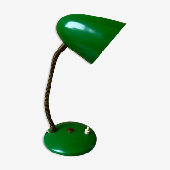 Lampe de bureau cocotte flexible vintage années 60 laiton & tôle laquée verte