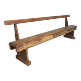 Pine bench with backrest, 2.5 metres long, 1950s.