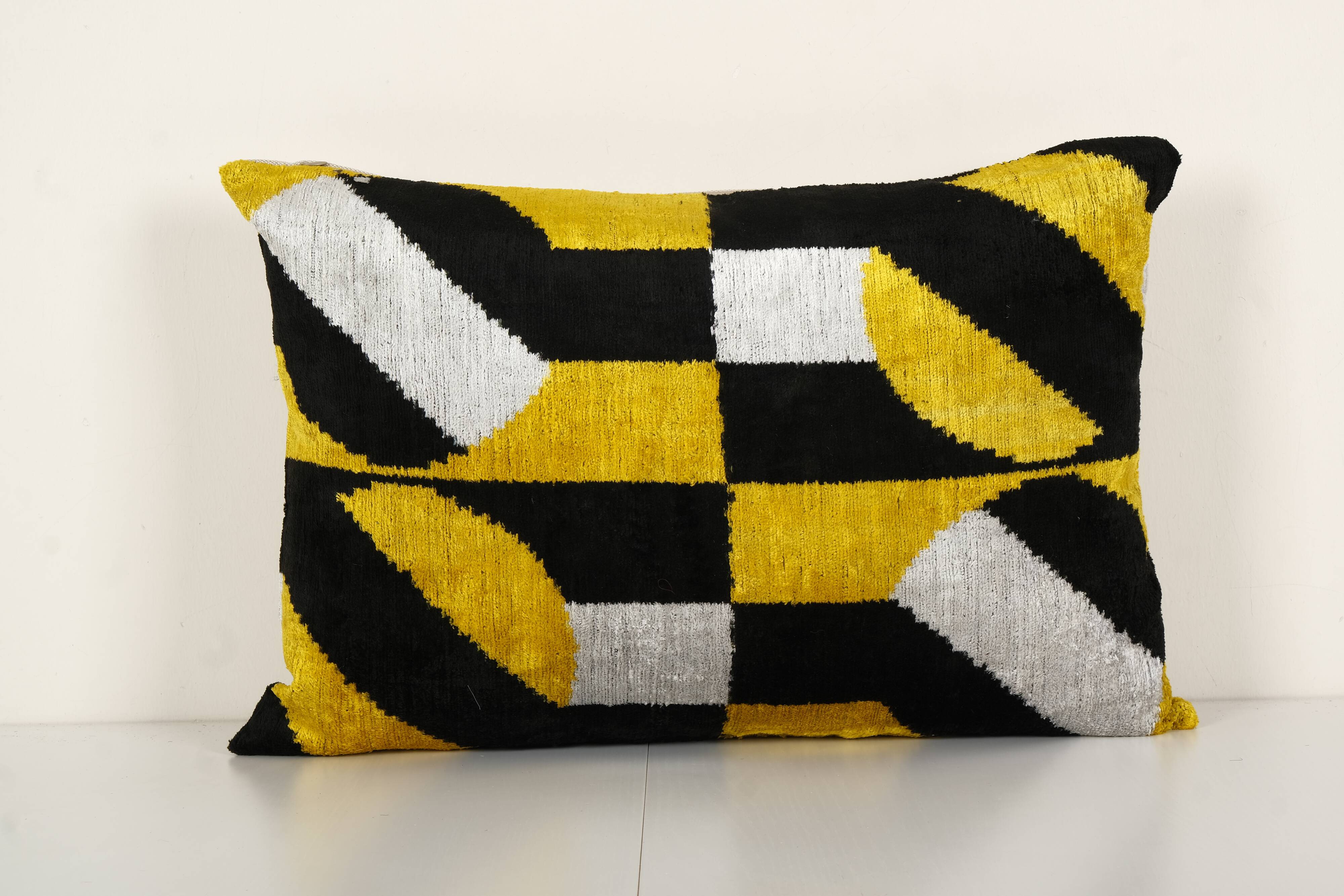 Hand woven velvet ikat lumbar pillow cover