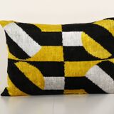 Hand woven velvet ikat lumbar pillow cover